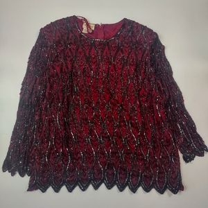 Stunning beaded ritzy gilded age burgundy blouse